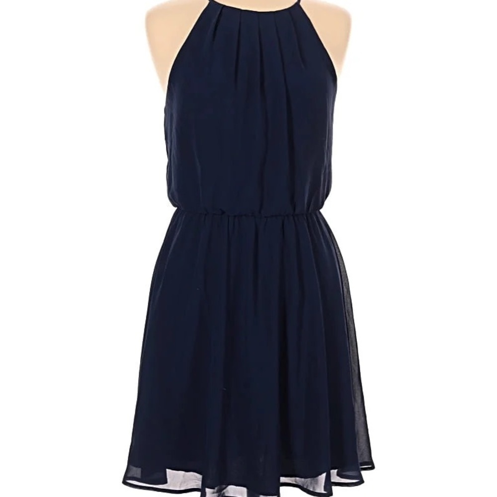 Lush Navy Blue Pleated Mini Dress